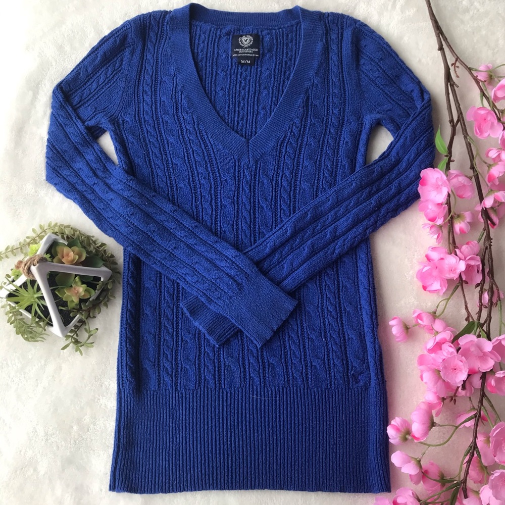 American Eagle Royal Blue V-Neck Sweater